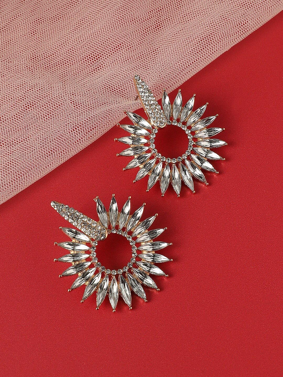 

SOHI Silver-Plated Circular Drop Earrings