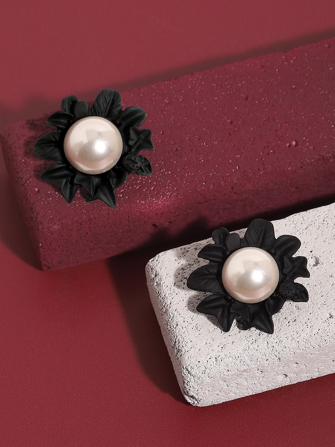

SOHI Floral Studs Earrings, Black