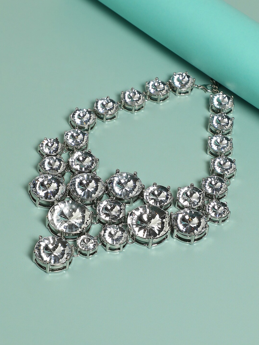 

SOHI Silver-Plated Stone-Studded Necklace
