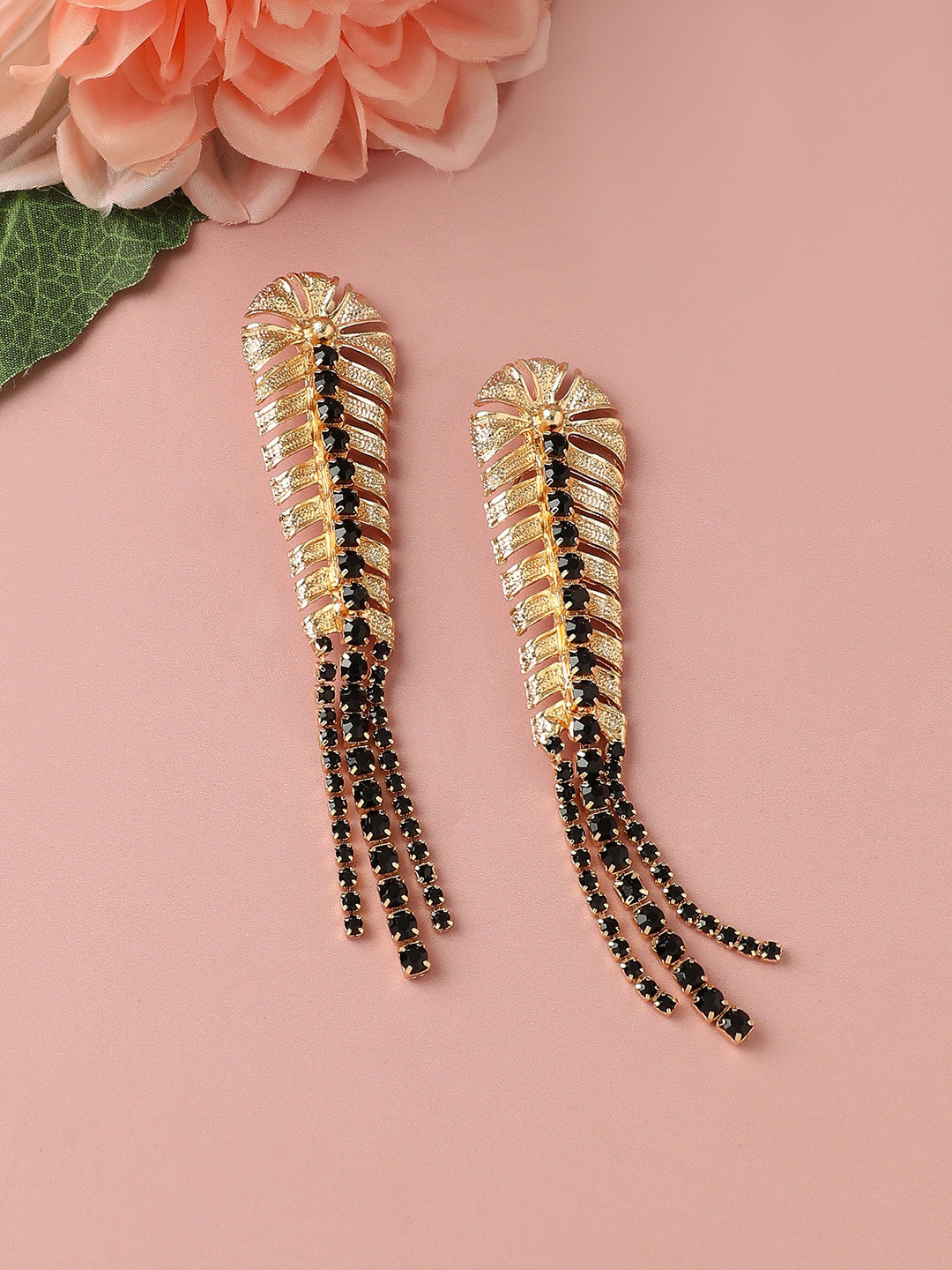 

SOHI Gold-Plated Contemporary Studded Drop Earrings