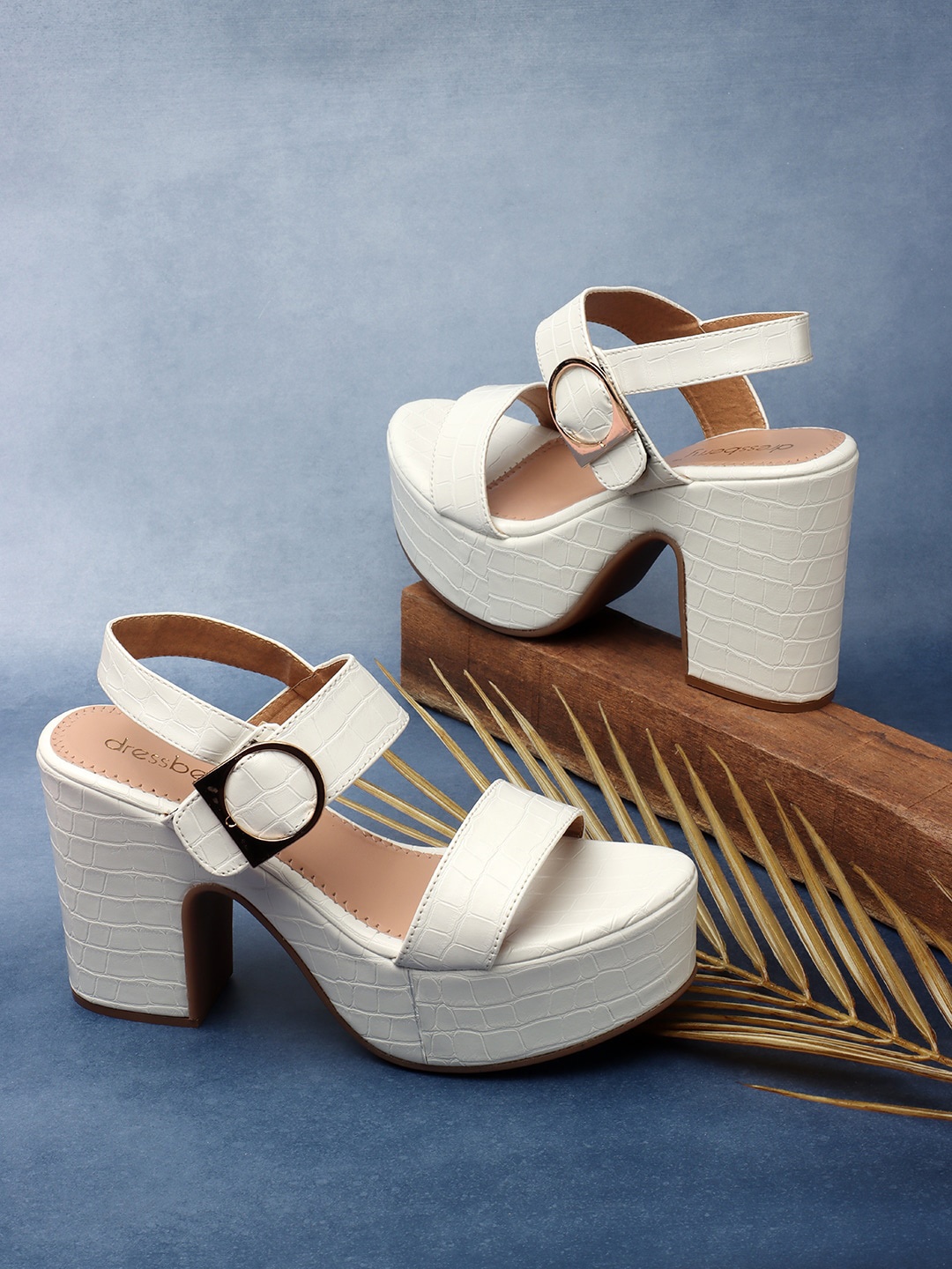 

DressBerry White Textured Platform Heels