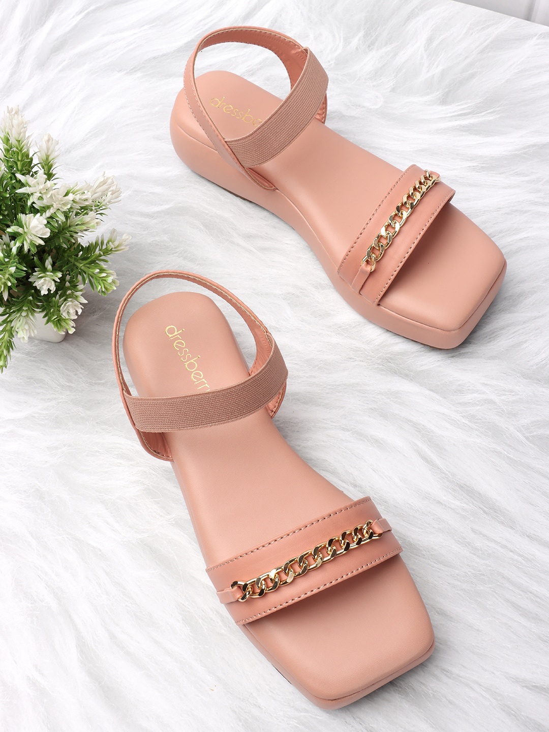 

DressBerry Women Peach Open Toe Flats With Backstrap