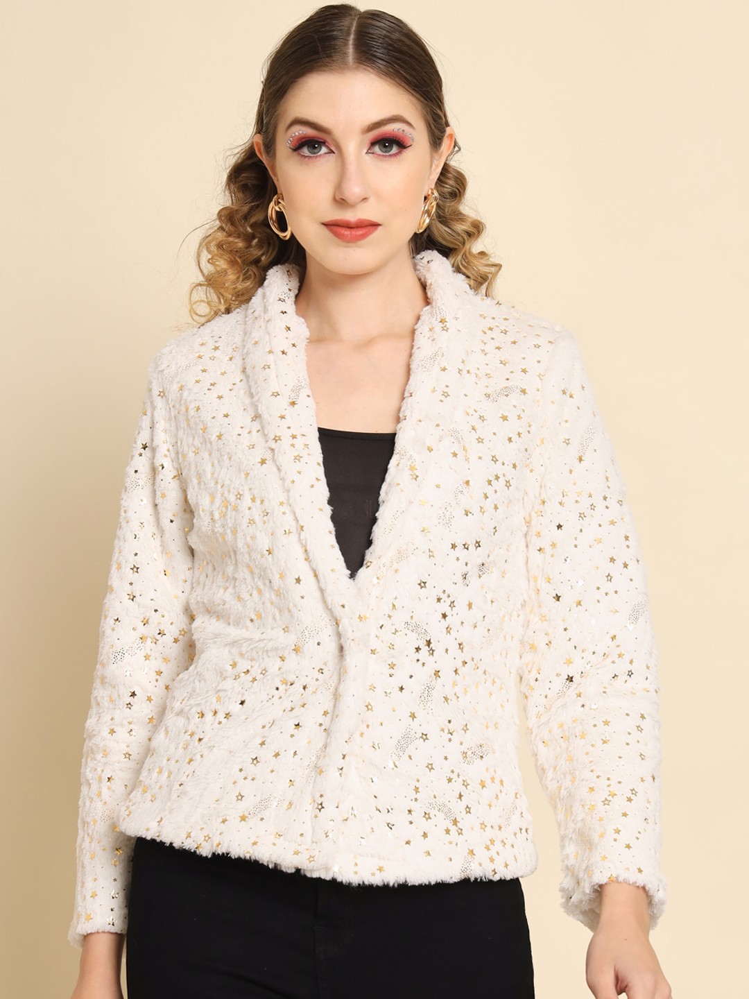 

BAESD Shawl Collar Faux Fur Tailored Jacket, Beige