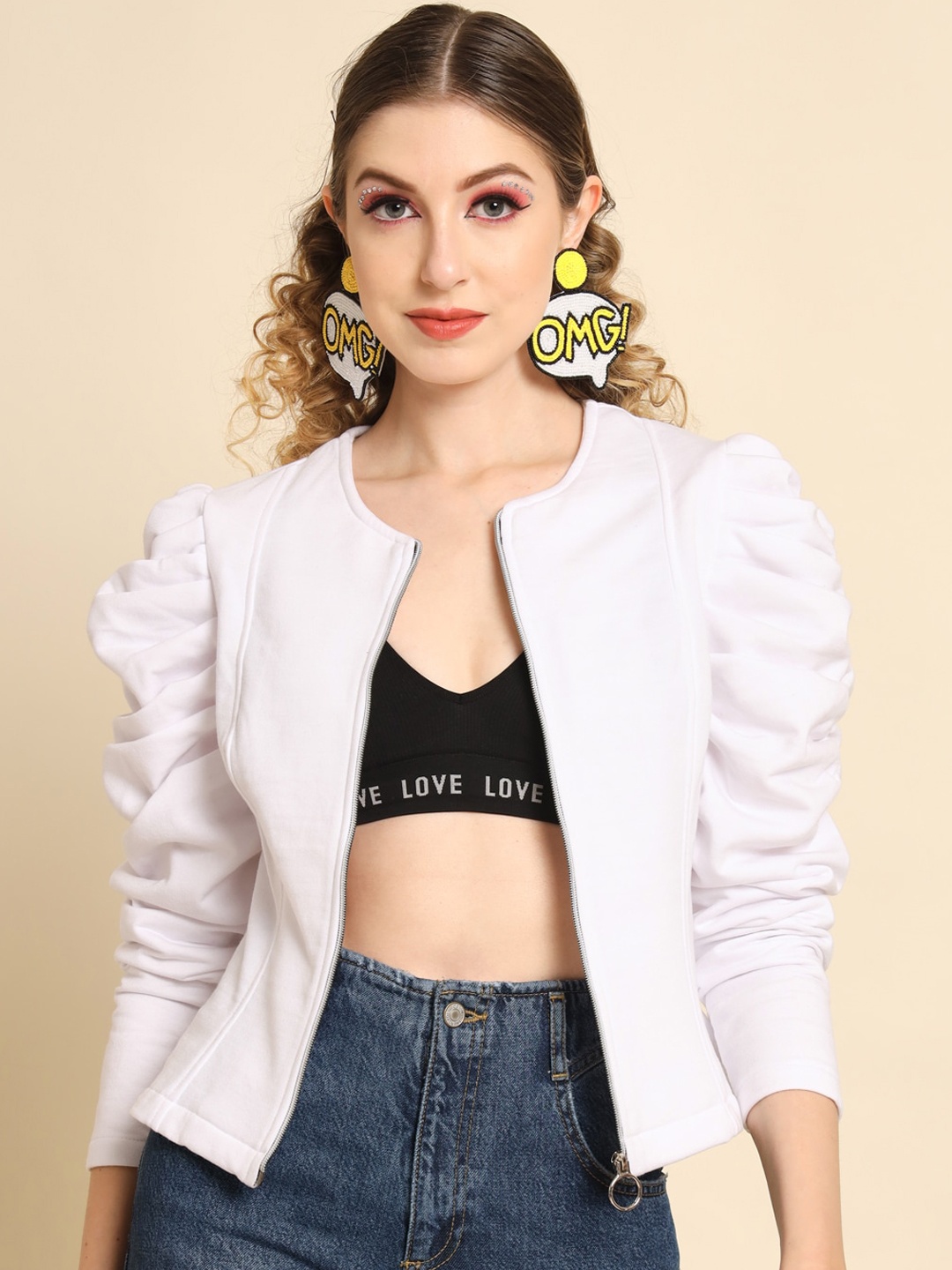 

BAESD Women Linen Crop Open Front Jacket, White