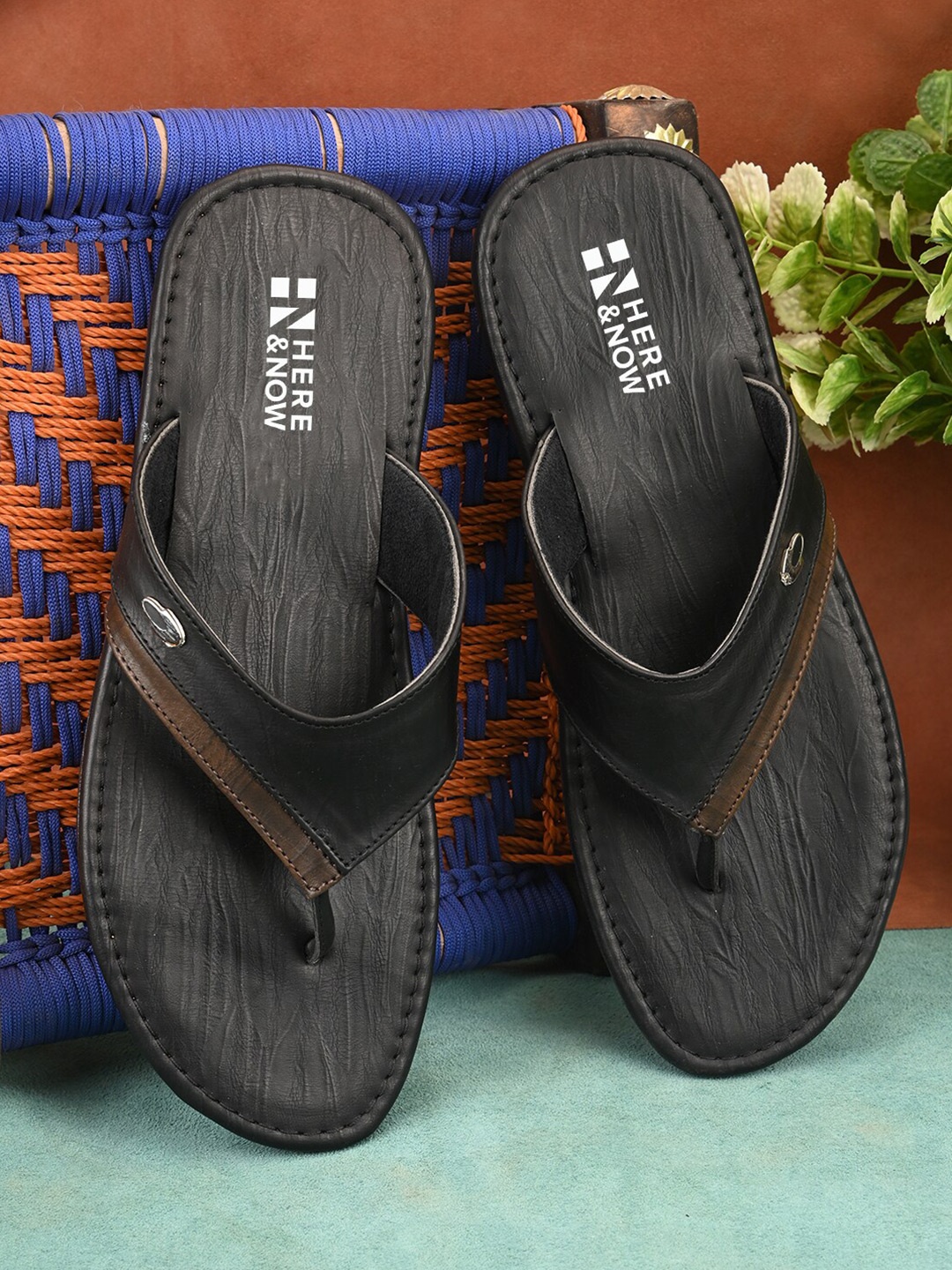 

HERE&NOW Men Black & Brown Comfort Sandals