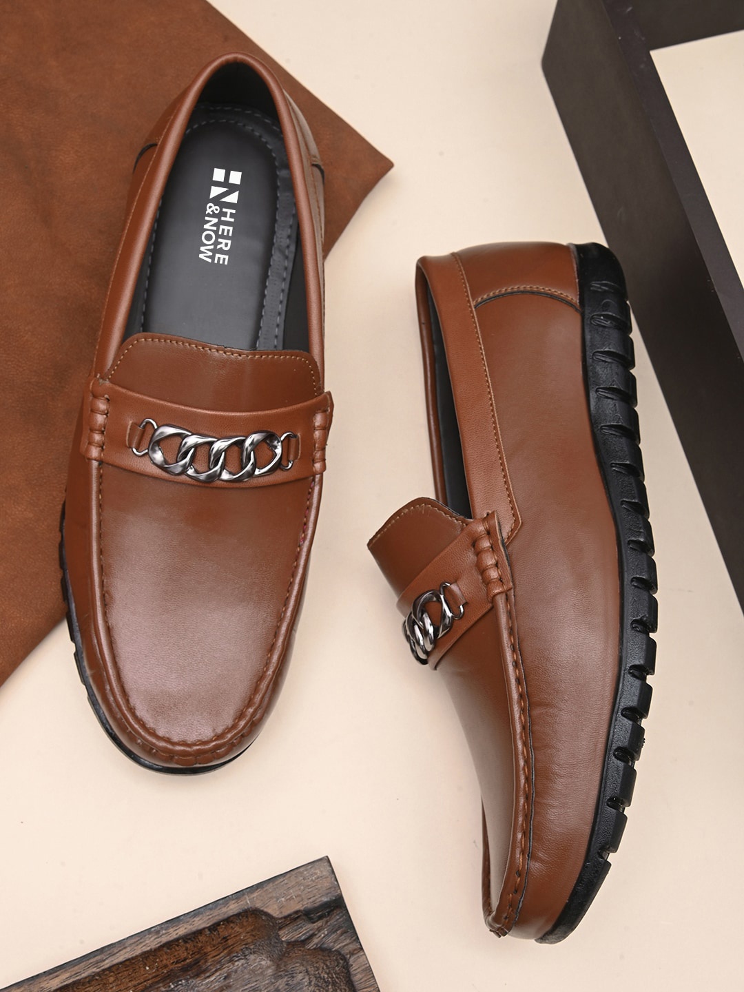 

HERE&NOW Men Tan Lightweight Slip-On Loafers