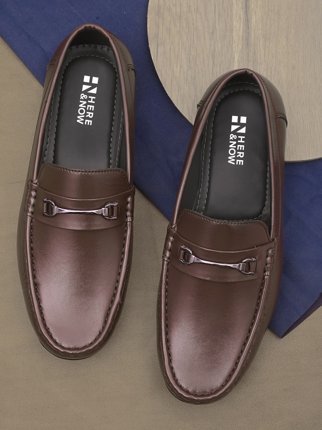 

HERE&NOW Men Brown Buckled Formal Loafers