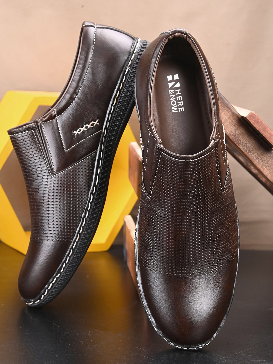 

HERE&NOW Men Brown Perforations Lightweight Loafers
