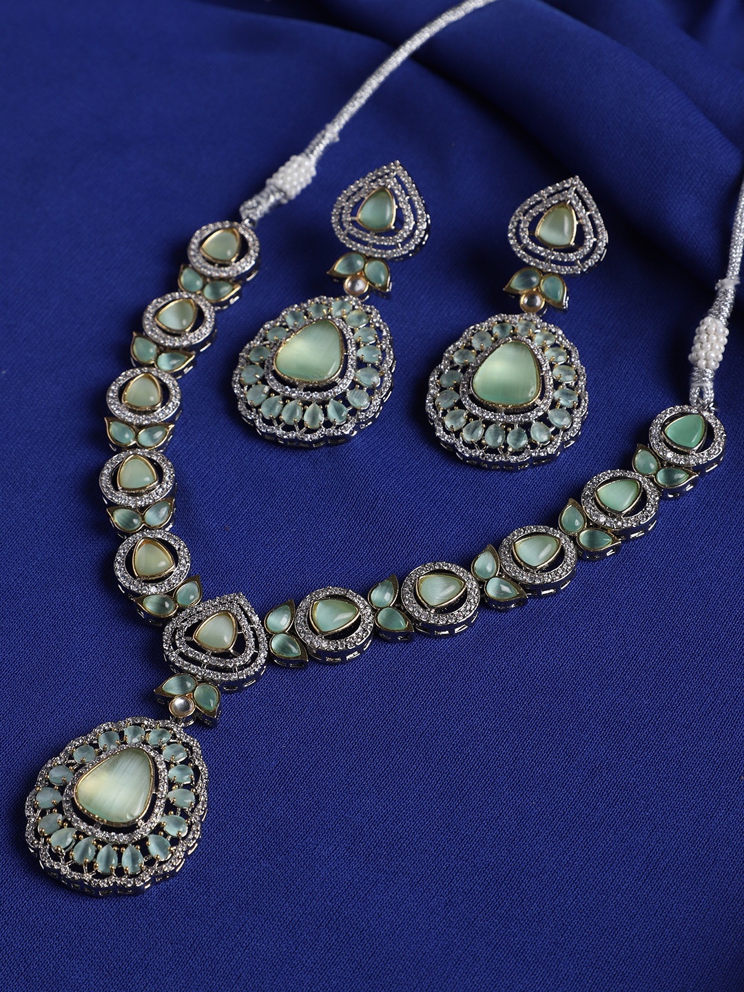 

justpeachy Rhodium-Plated Stone Studded Jewellery Set, Silver