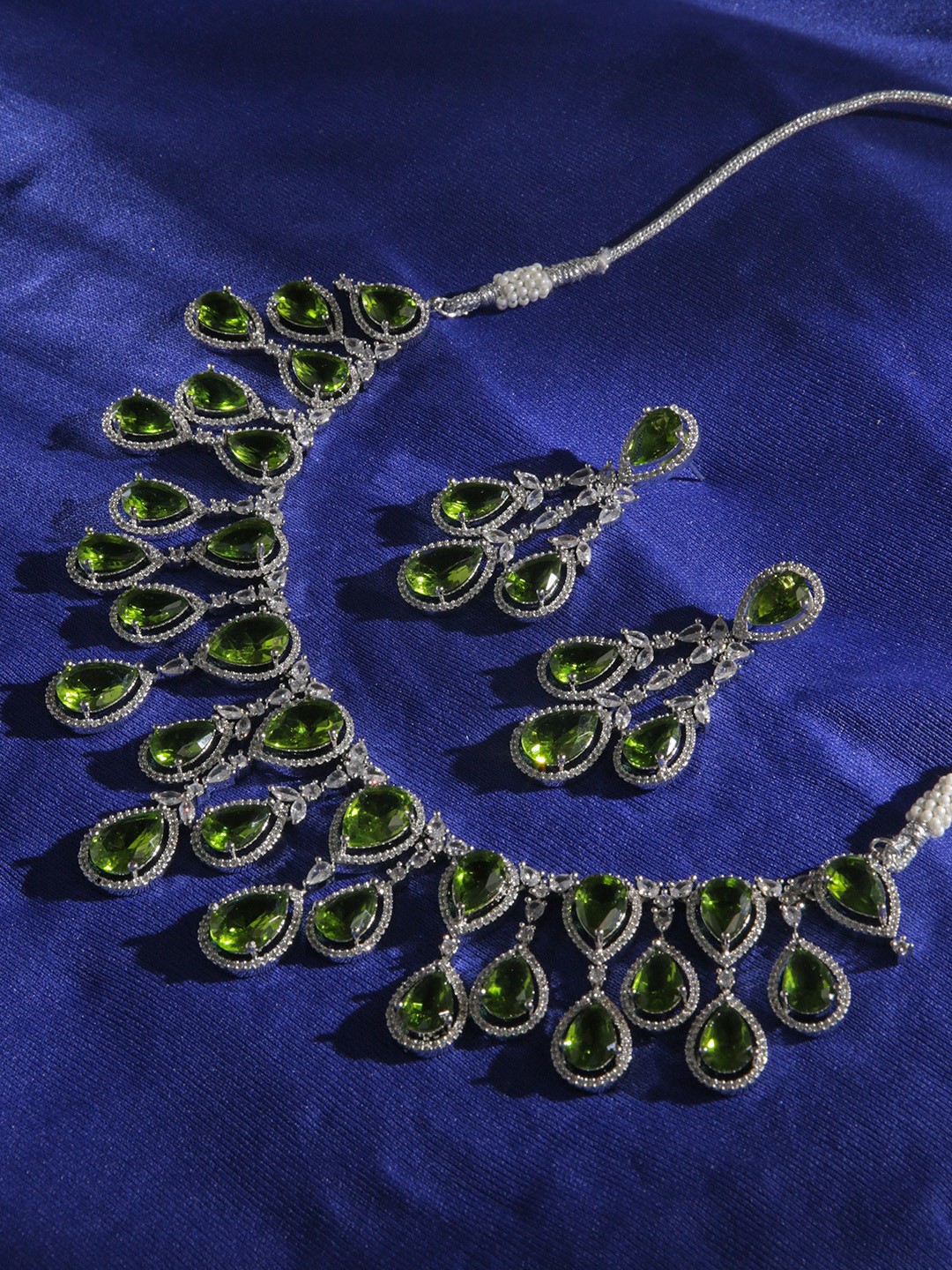 

justpeachy Rhodium-Plated Stone Studded Jewellery Set, Silver