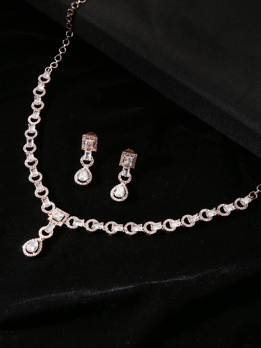 

justpeachy Rose Gold-Plated AD Studded Jewellery Set