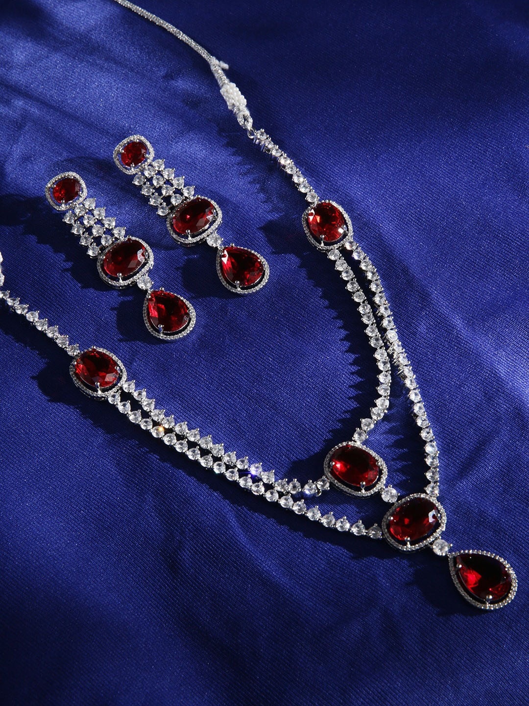 

justpeachy Rhodium-Plated AD-Studded Jewellery Set, Silver