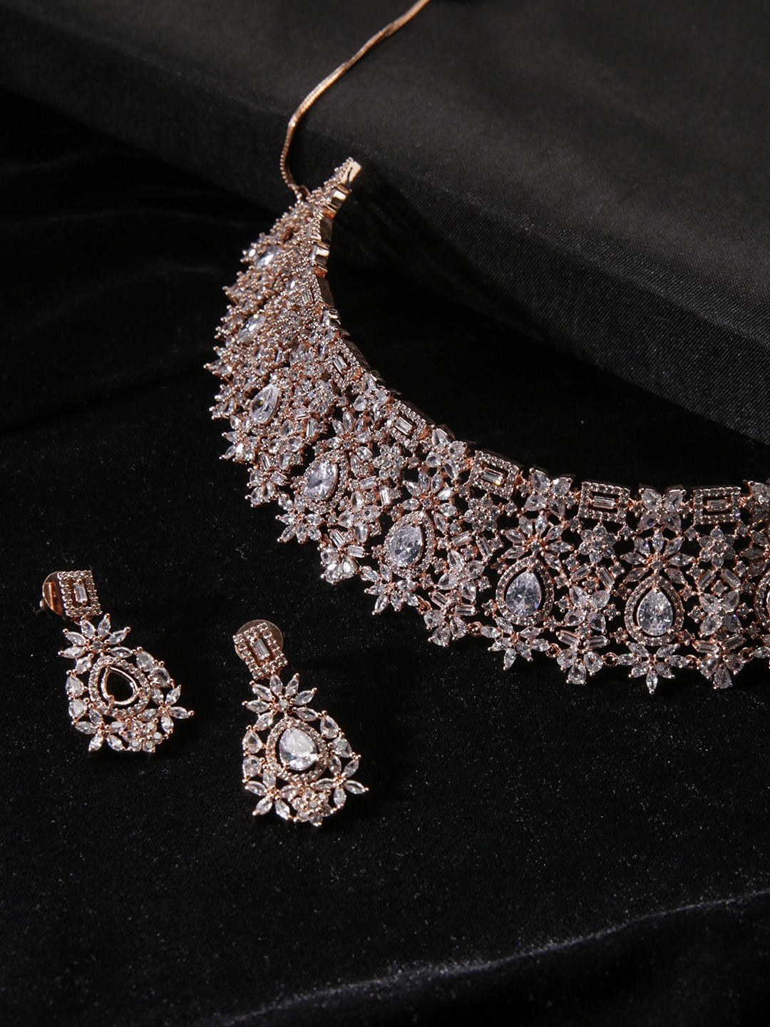 

justpeachy Rose Gold-Plated American Diamond-Studded Jewellery Set