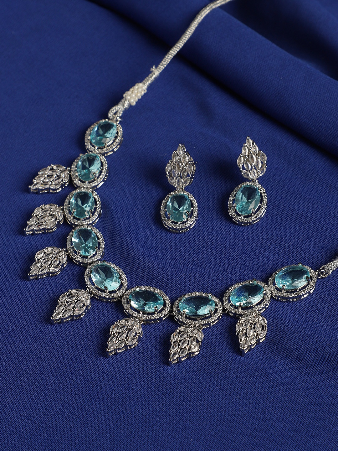 

justpeachy Rhodium-Plated AD-Studded Jewellery Set, Silver