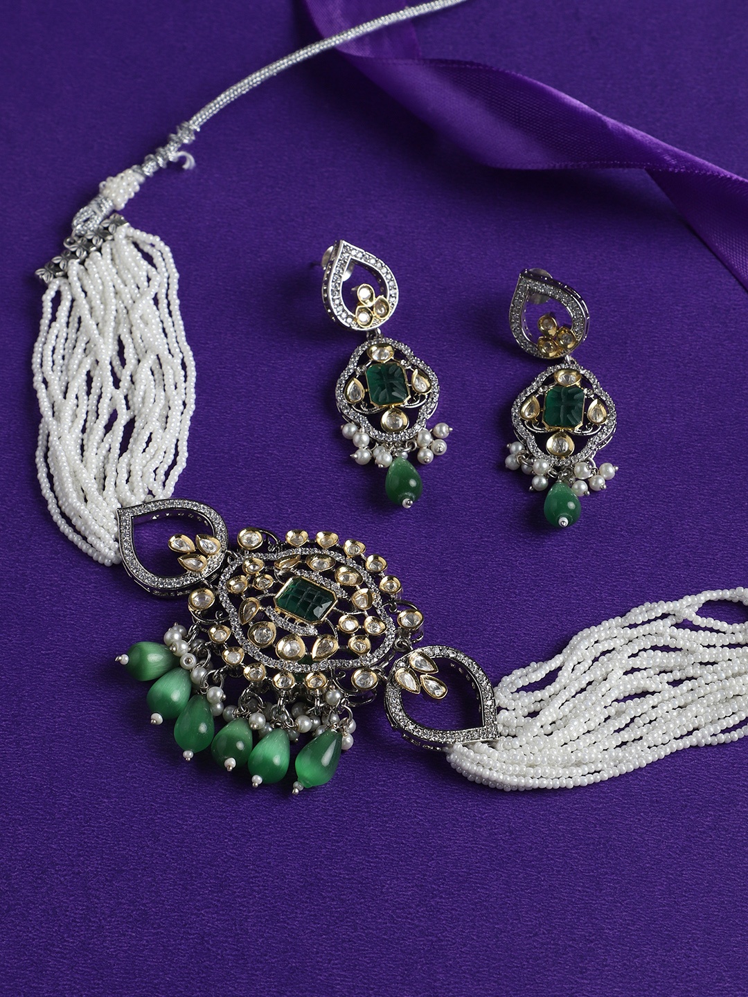 

justpeachy Gold-Plated Jewellery Set, Green