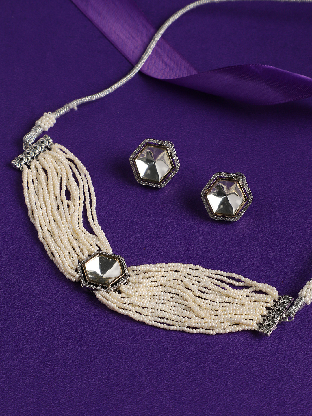 

justpeachy Rhodium-Plated Studded Jewelry Set, Silver