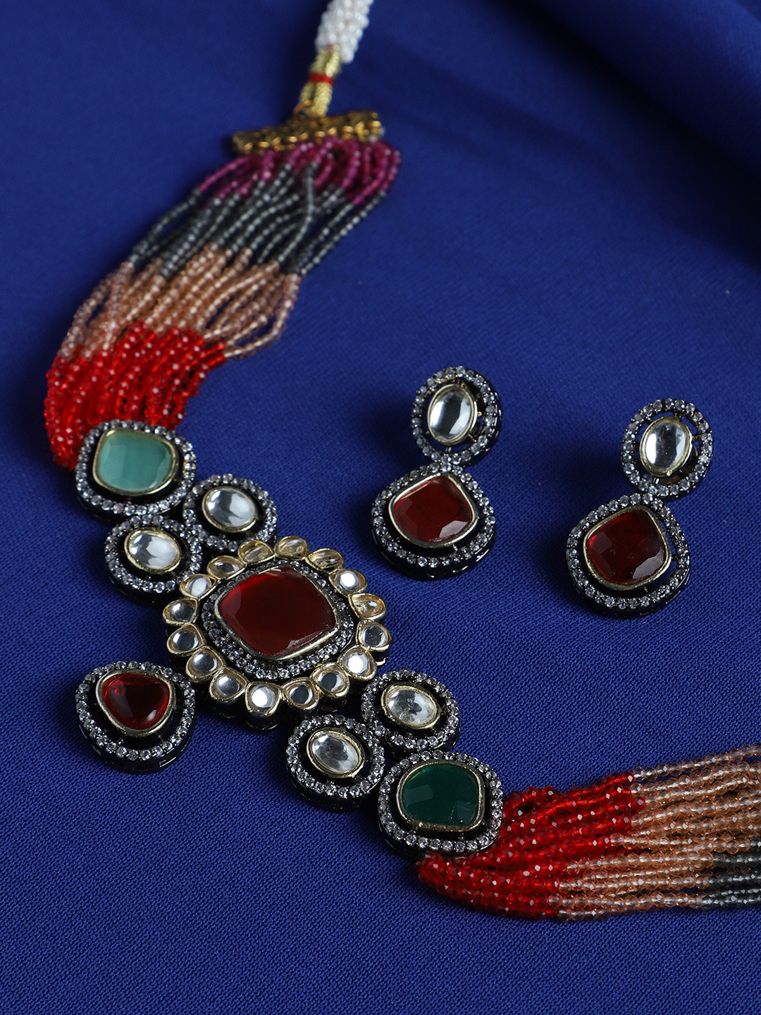

justpeachy Rhodium-Plated Jewellery Set, Red