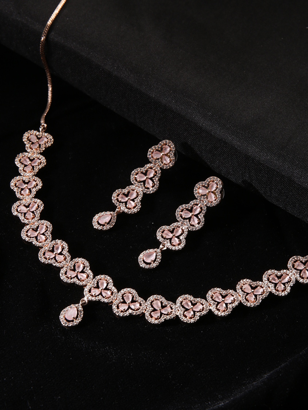 

justpeachy Rose Gold Plated American Diamond-Studded Jewellery set