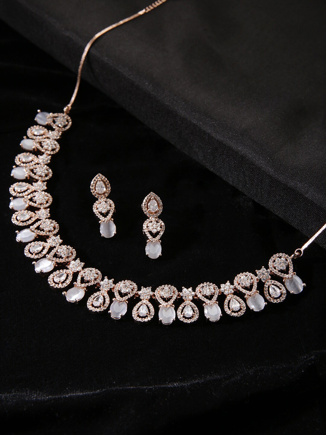 

justpeachy Rose Gold-Plated AD-Studded Jewellery Set