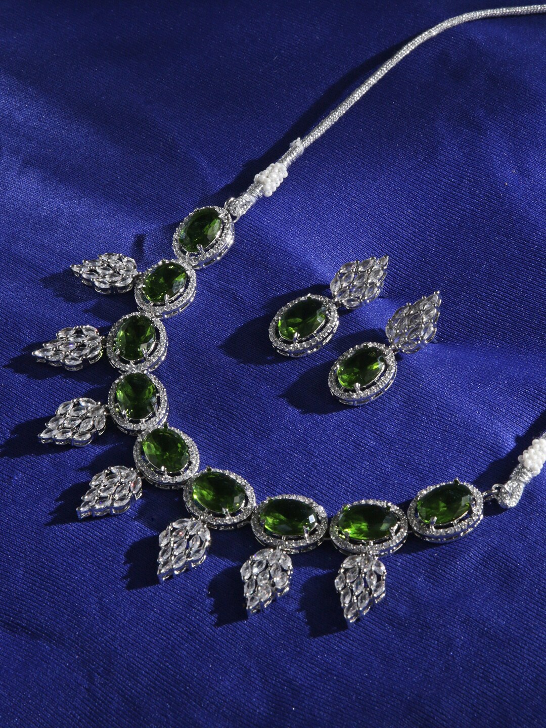 

justpeachy Rhodium-Plated Stone Studded Jewellery Set, Silver