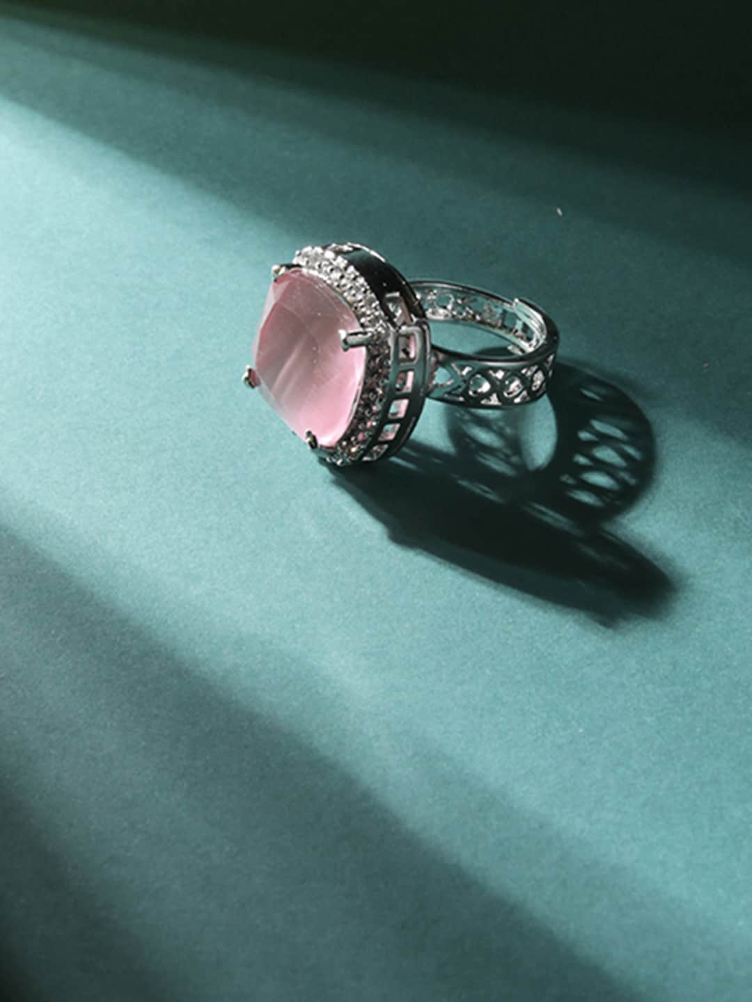 

justpeachy Women Rhodium-Plated AD-Studded Ring, Silver