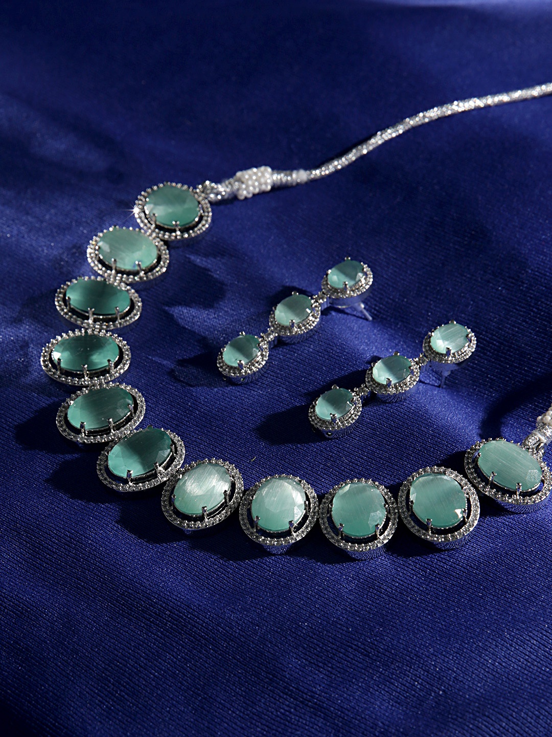 

justpeachy Rhodium-Plated Stone Studded Jewellery Set, Silver