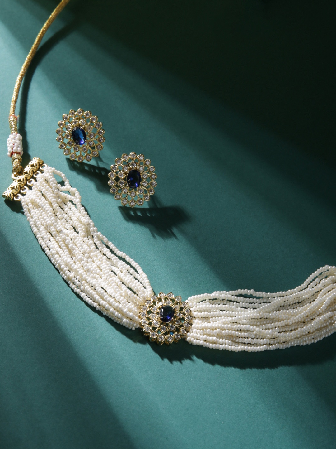 

justpeachy Gold-Plated Stone-Studded & Beaded Jewellery Set