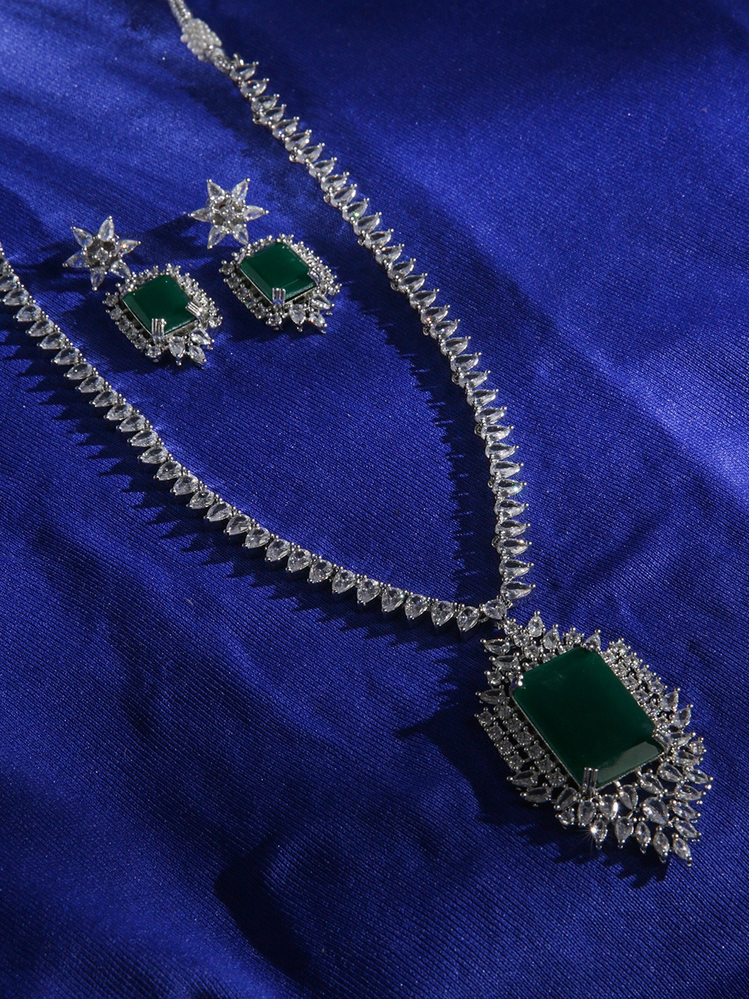 

justpeachy Rhodium-Plated Stone Studded Jewellery Set, Silver
