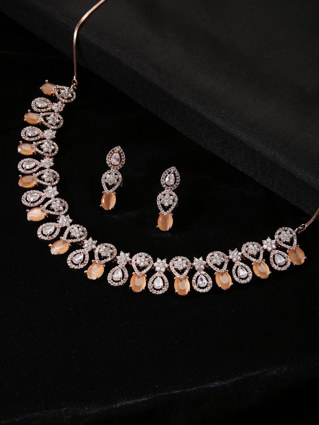 

justpeachy Rose Gold-Plated American Diamond Jewellery Set, Orange