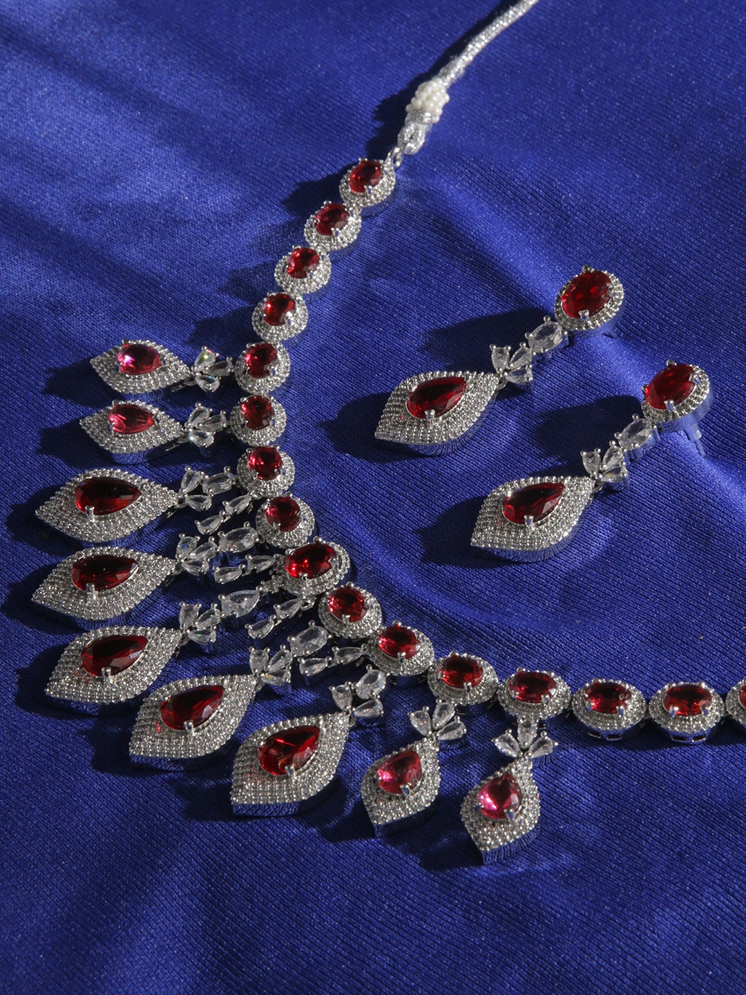 

justpeachy Rhodium-Plated Stone Studded Jewellery Set, Silver