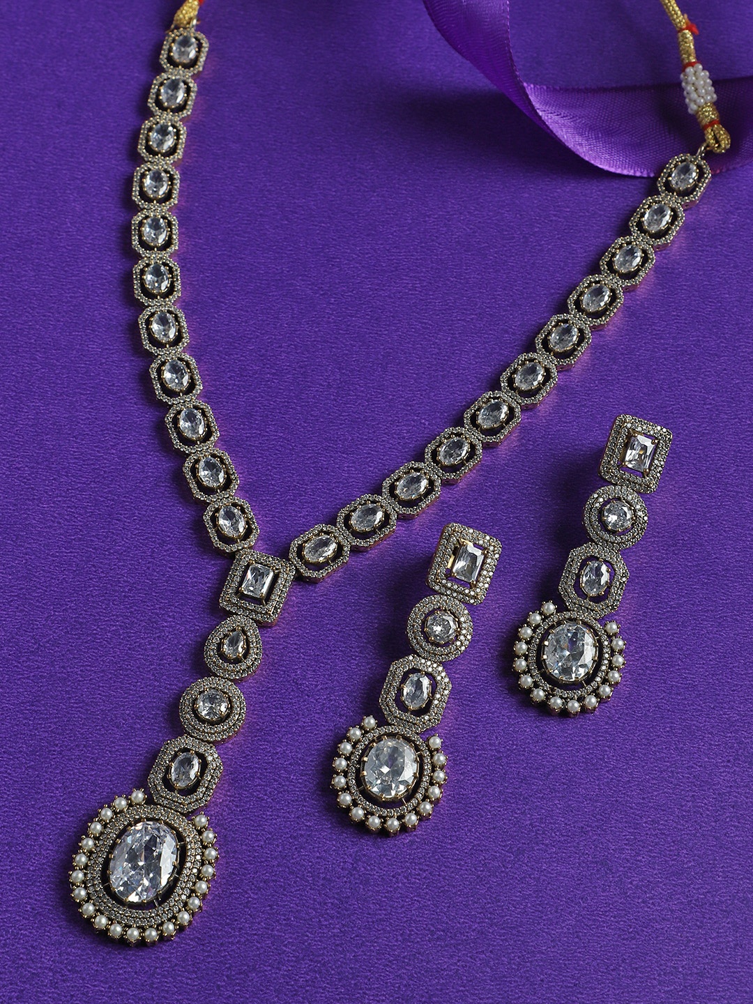 

justpeachy Gold-Plated AD-Studded Jewellery Set