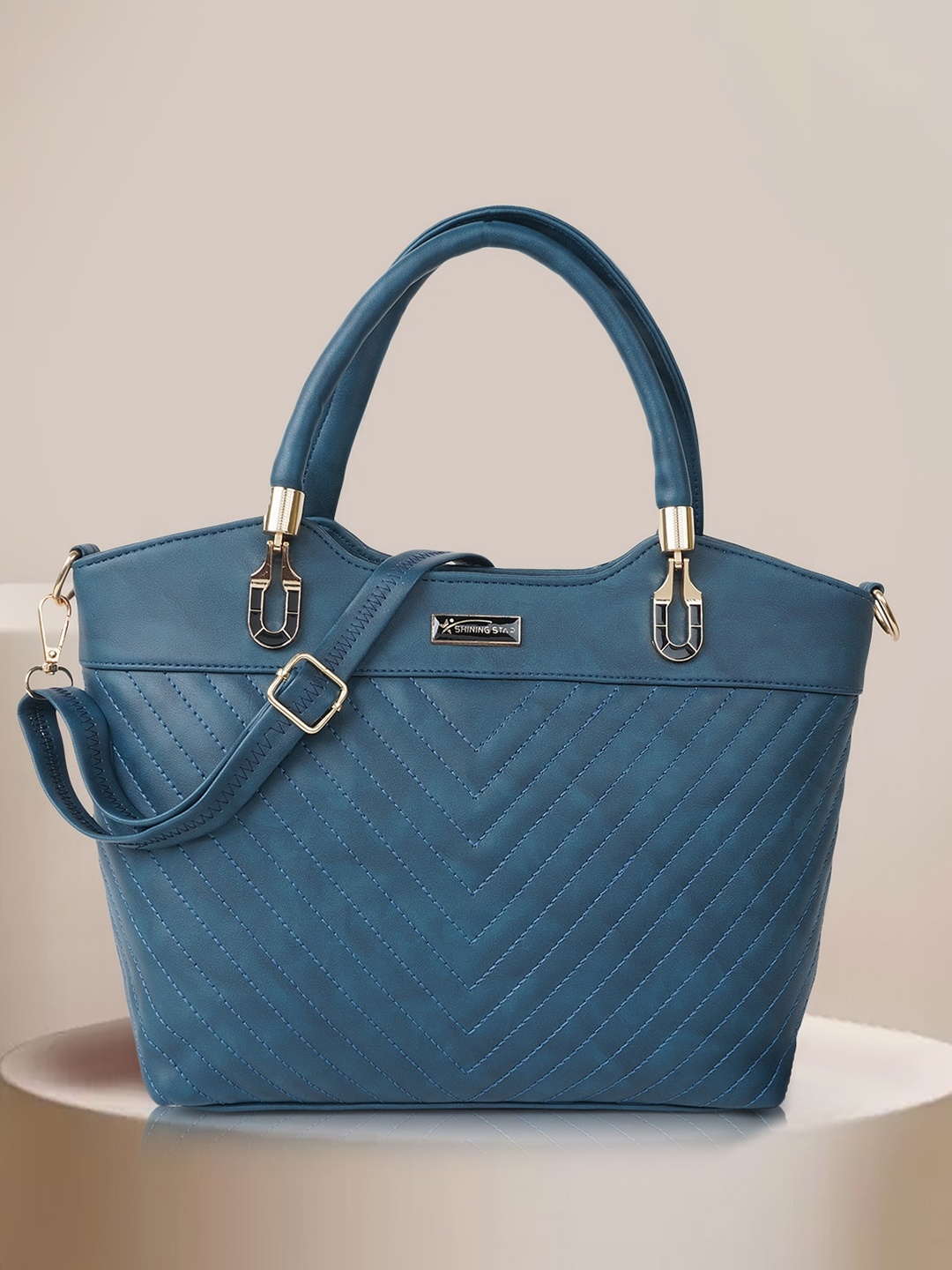 

SHINING STAR Textured Structured Handheld Bag With Quilted, Blue