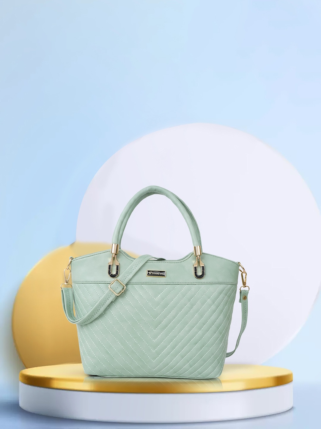 

SHINING STAR Textured Structured Handheld Bag, Olive
