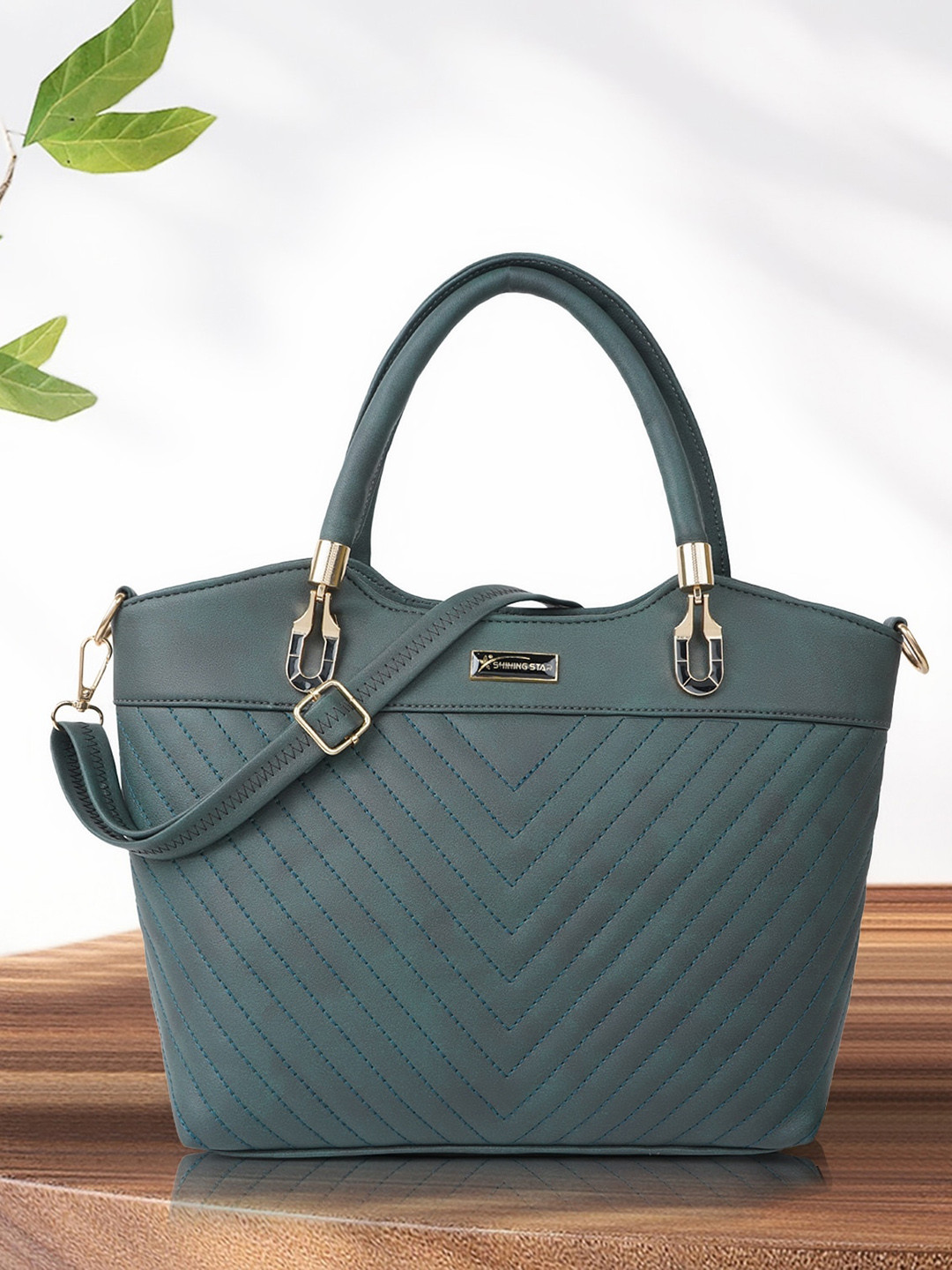 

SHINING STAR Textured Structured Handheld Bag, Green
