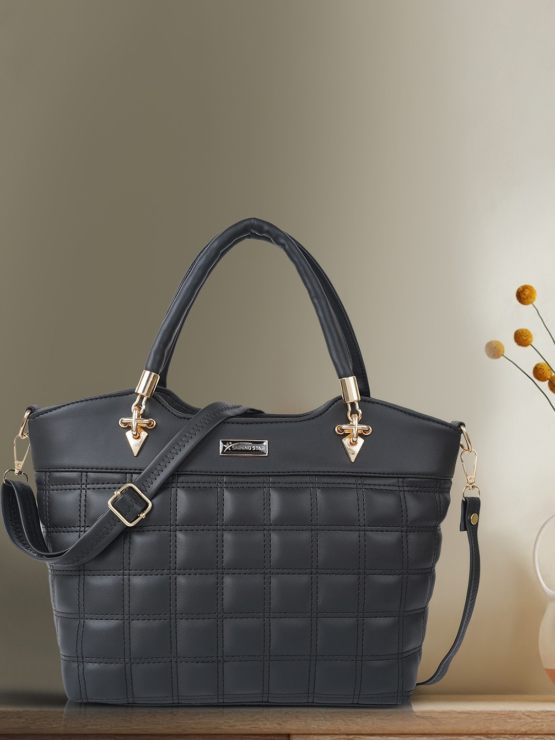 

SHINING STAR Textured Structured Handheld Bag, Black