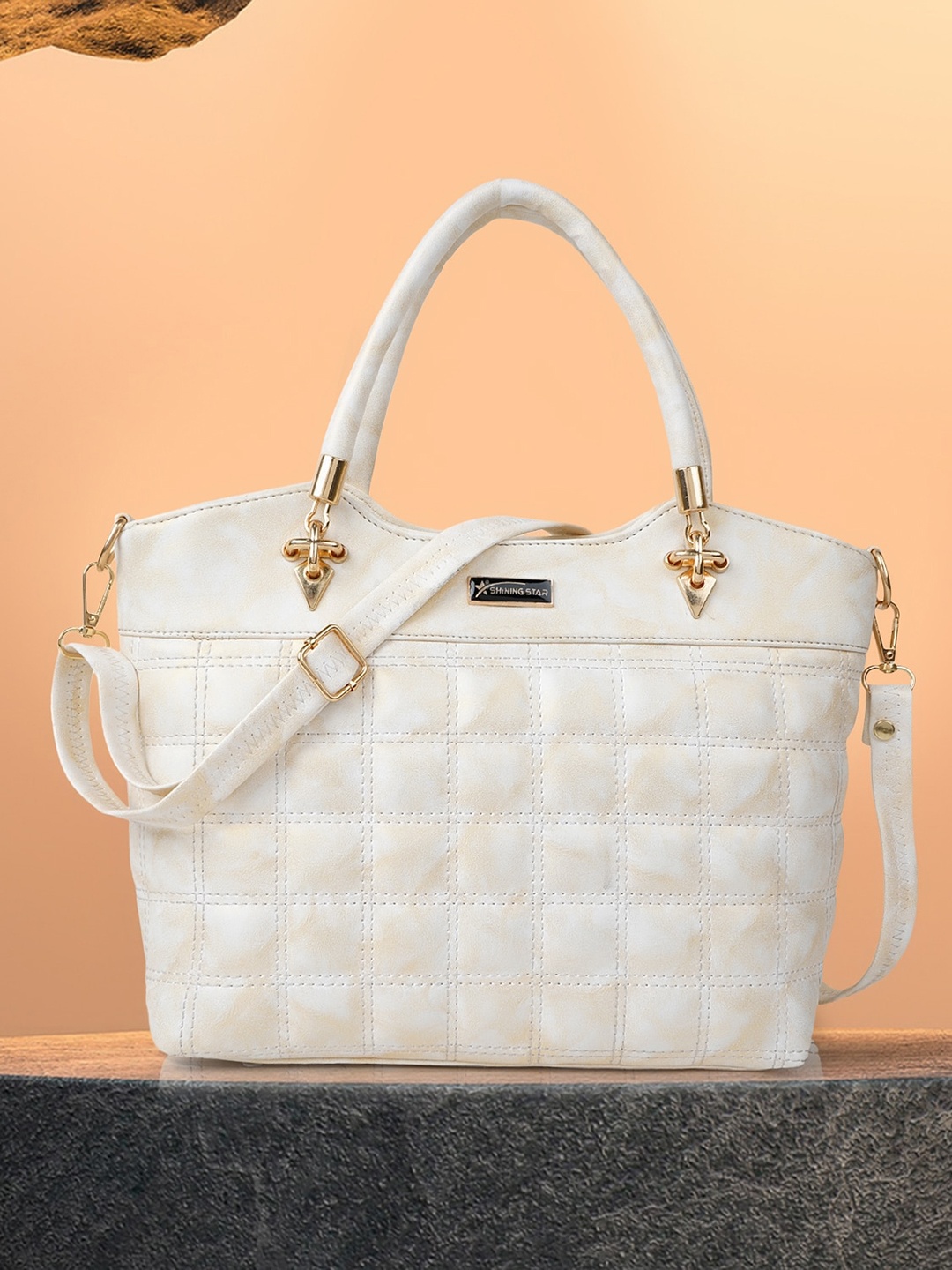 

SHINING STAR Textured Structured Handheld Bag, White