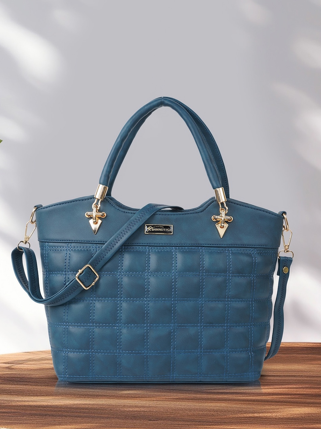 

SHINING STAR Textured Quilted Structured Handheld Bag, Navy blue