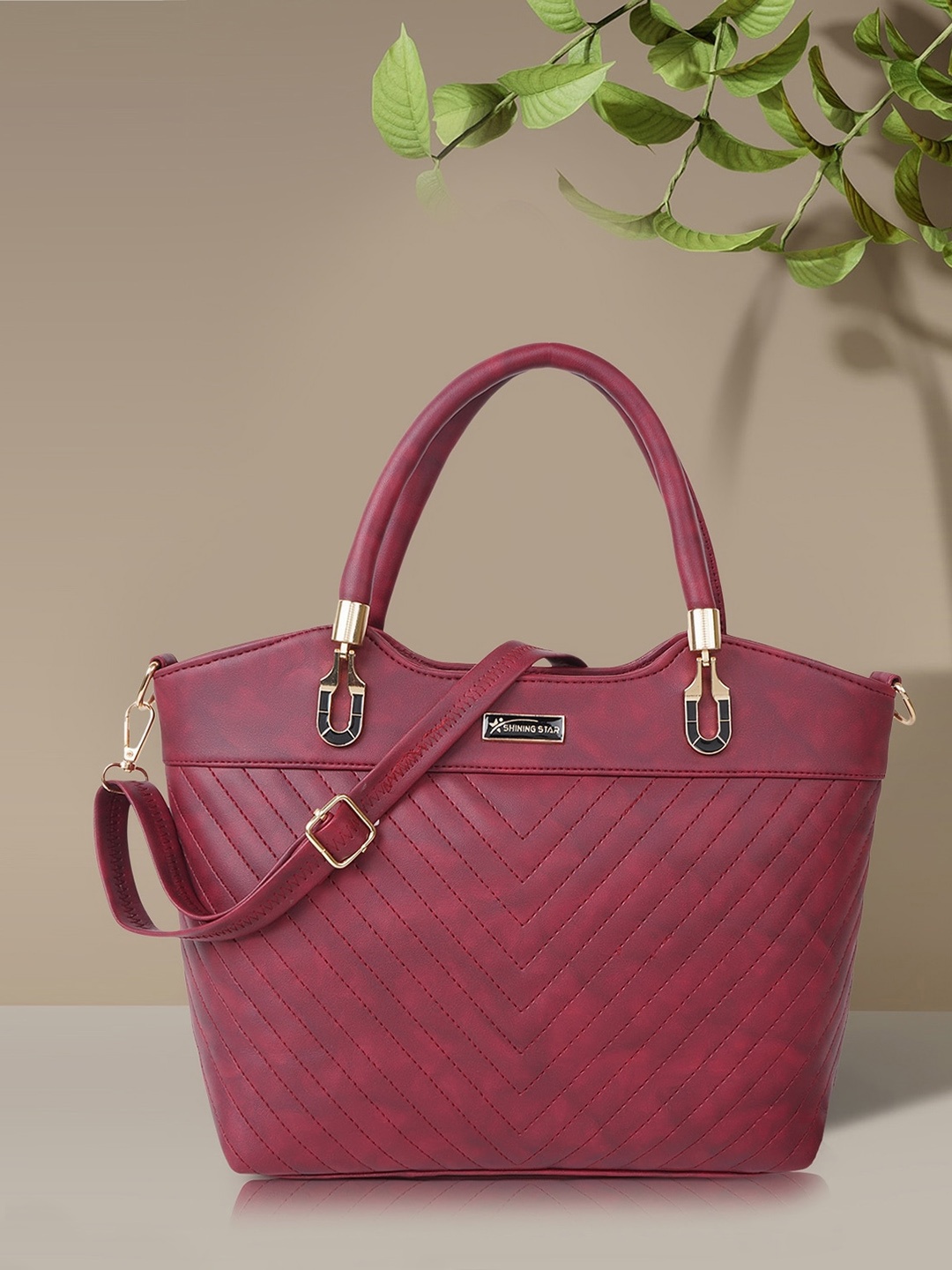 

SHINING STAR Textured Structured Handheld Bag, Maroon