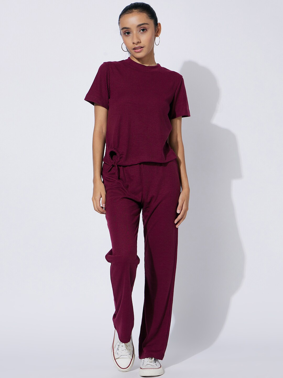

luyk Girls Ribbed Pure Cotton Top And Trouser, Maroon