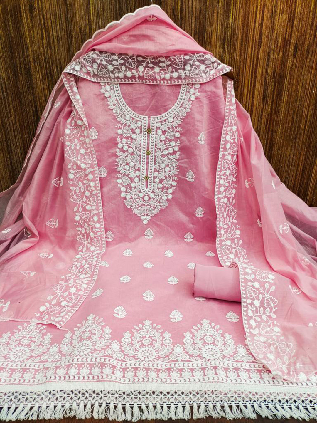 

MORLY Embroidered Organza Unstitched Dress Material, Rose