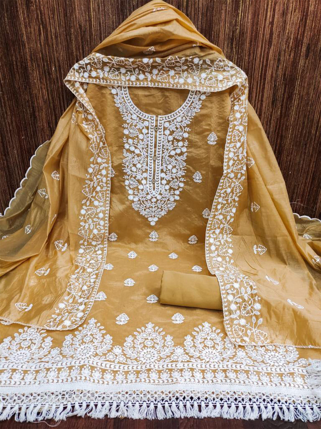 

MORLY Embroidered Organza Unstitched Dress Material, Yellow