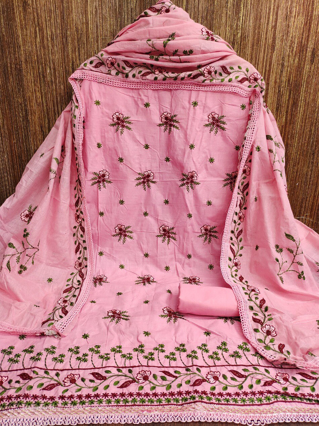 

MORLY Embroidered Pure Cotton Unstitched Dress Material, Pink