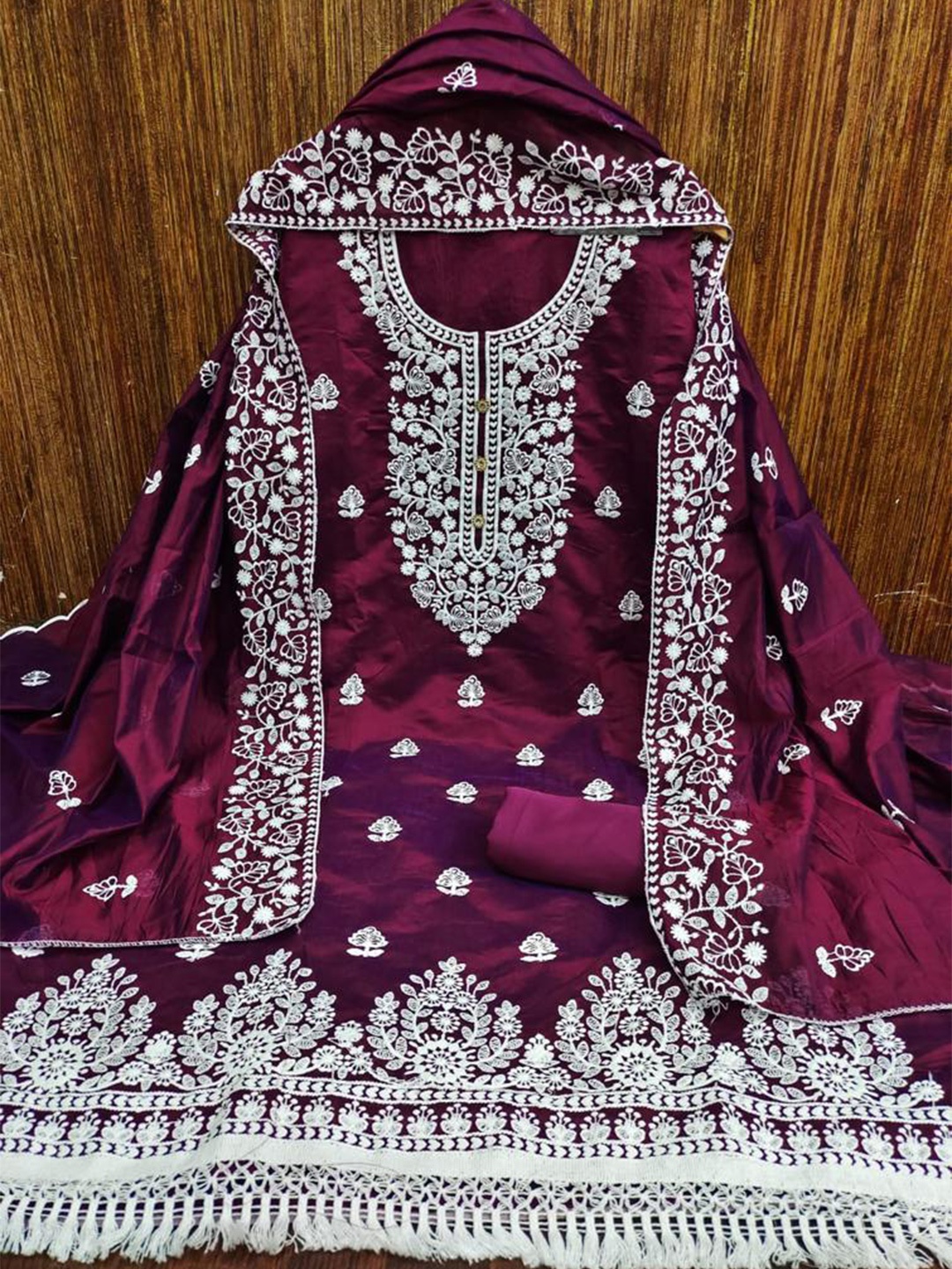 

MORLY Embroidered Organza Unstitched Dress Material, Purple