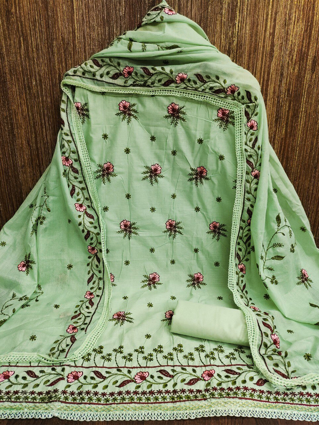 

MORLY Embroidered Unstitched Dress Material, Sea green