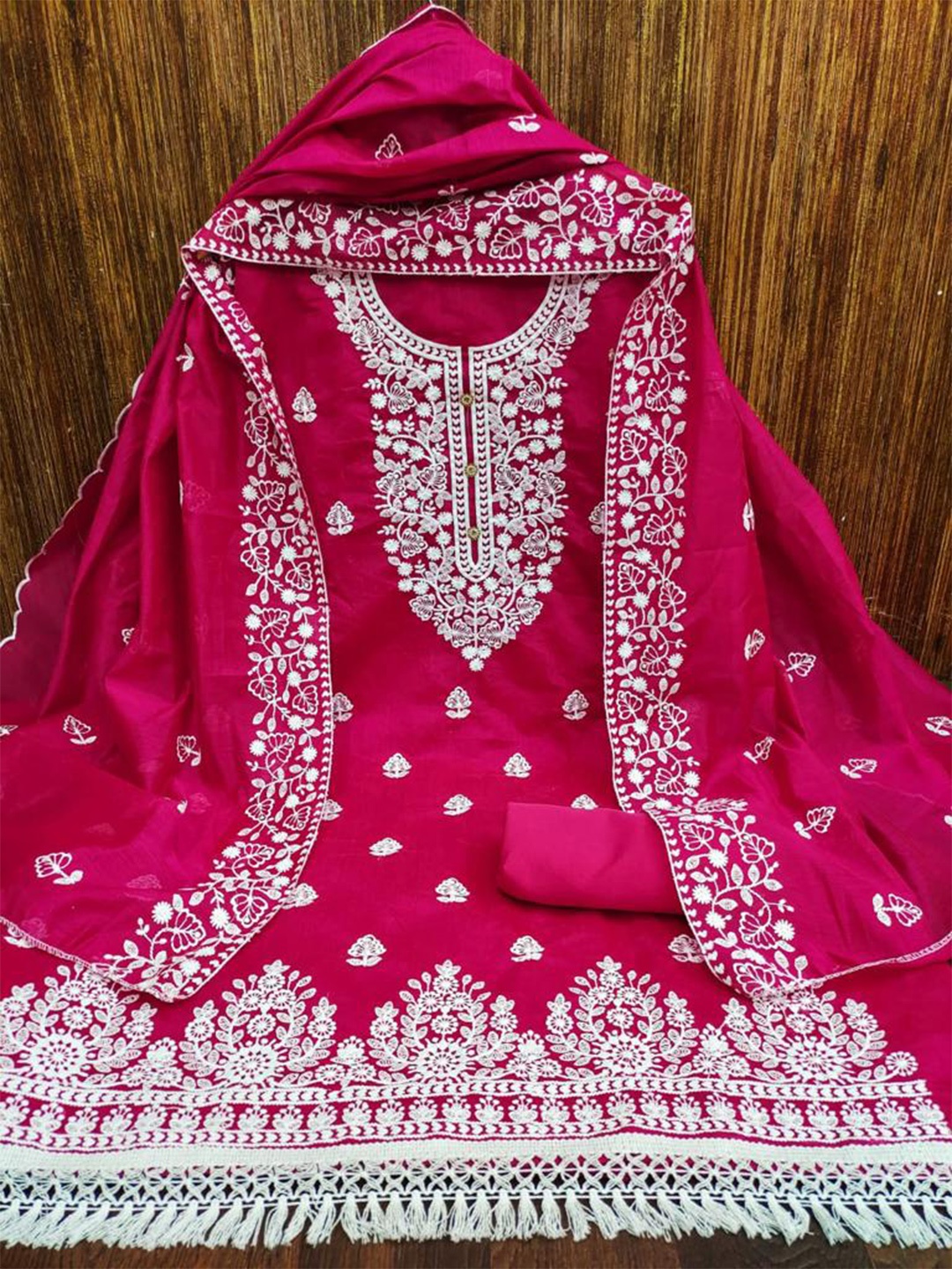 

MORLY Embroidered Organza Unstitched Dress Material, Pink