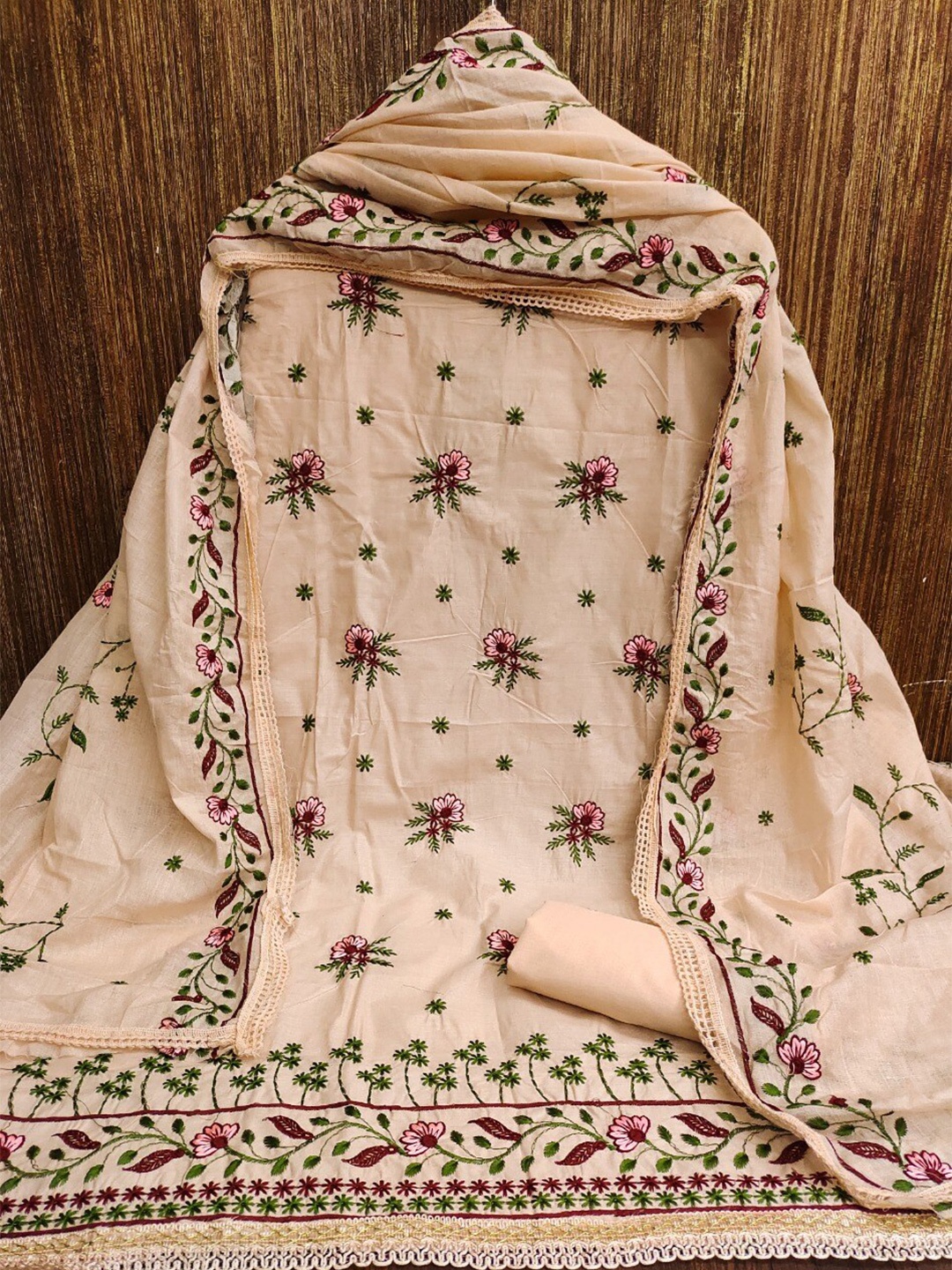 

MORLY Embroidered Unstitched Dress Material, Orange