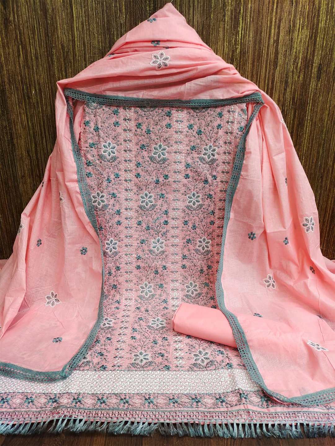 

MORLY Embroidered Unstitched Dress Material, Pink