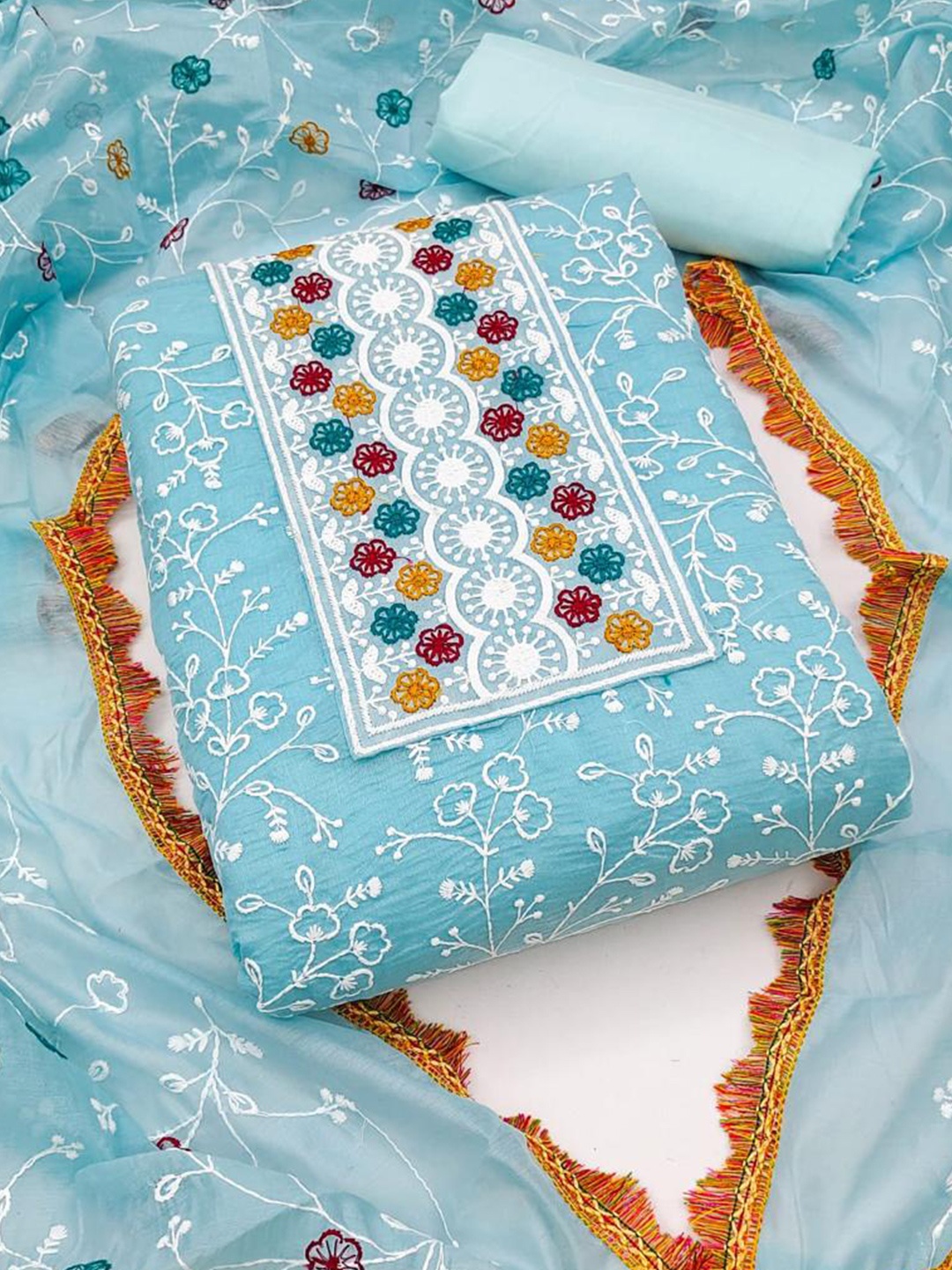

MORLY Embroidered Unstitched Dress Material, Turquoise blue