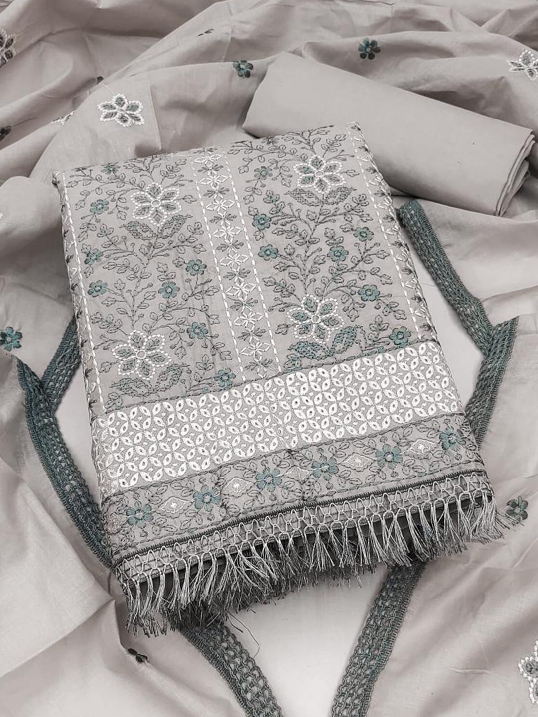 

MORLY Embroidered Unstitched Dress Material, Off white