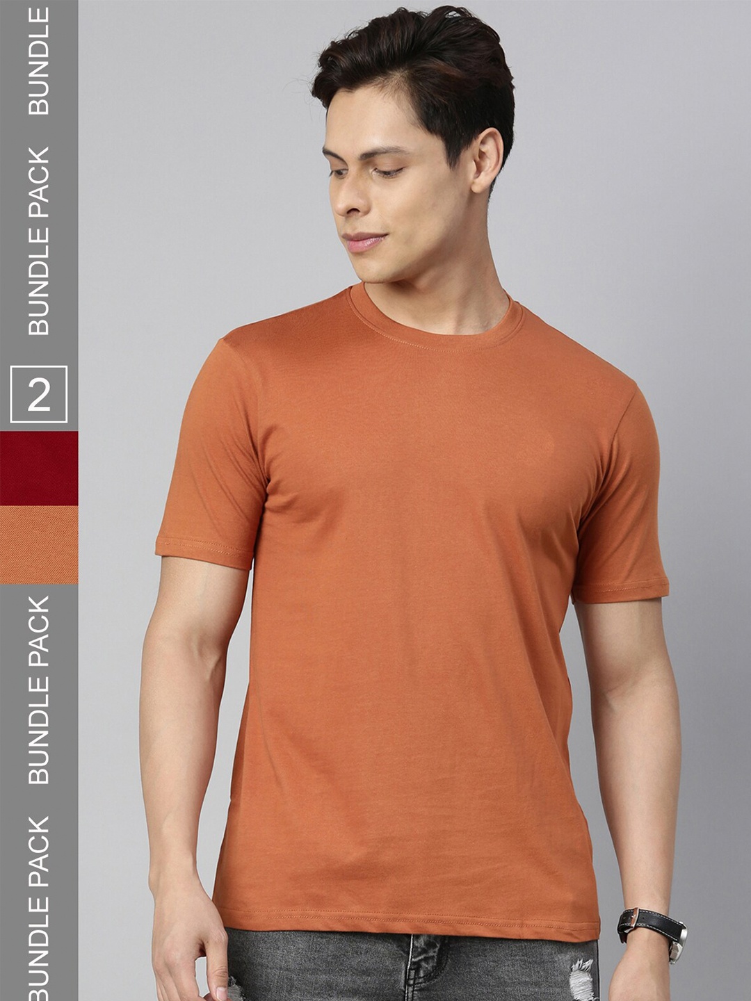 

recast Pack Of 2 Bio Finish Pure Cotton T-shirts, Maroon